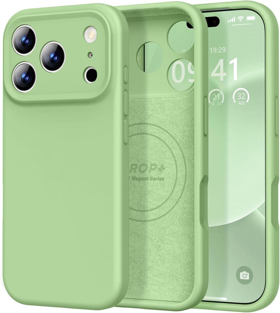 Vooii Magnetic for iPhone 17 Pro Case, Compatible with Magsafe (Premium Liquid Silicone) (Integrated Camera Control Button) Full Body Protective Anti-Scratch Microfiber Lining 6.3", Matcha