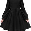 Arshiner Girls Knit Dresses Puff Long Sleeve Fall Winter Casual Holiday Sweater Dress with Pockets, 10-11 Years