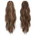 FESHFEN Ponytail Extensions, Long Claw Clip in Ponytail Hairpiece Synthetic Pony Tails Hair Piece Natural Wavy Hairpieces for Women, 20 inch Honey Blonde Mixed Light Brown