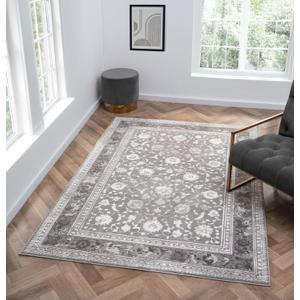 Amber Traditional Floral Area Rug for Living Room, 5x7 Vintage Persian-Inspired Gray Rug, Medium Pile Stain Resistant Carpet for Bedroom, Dining Room or Kitchen (5' x 7', Gray)