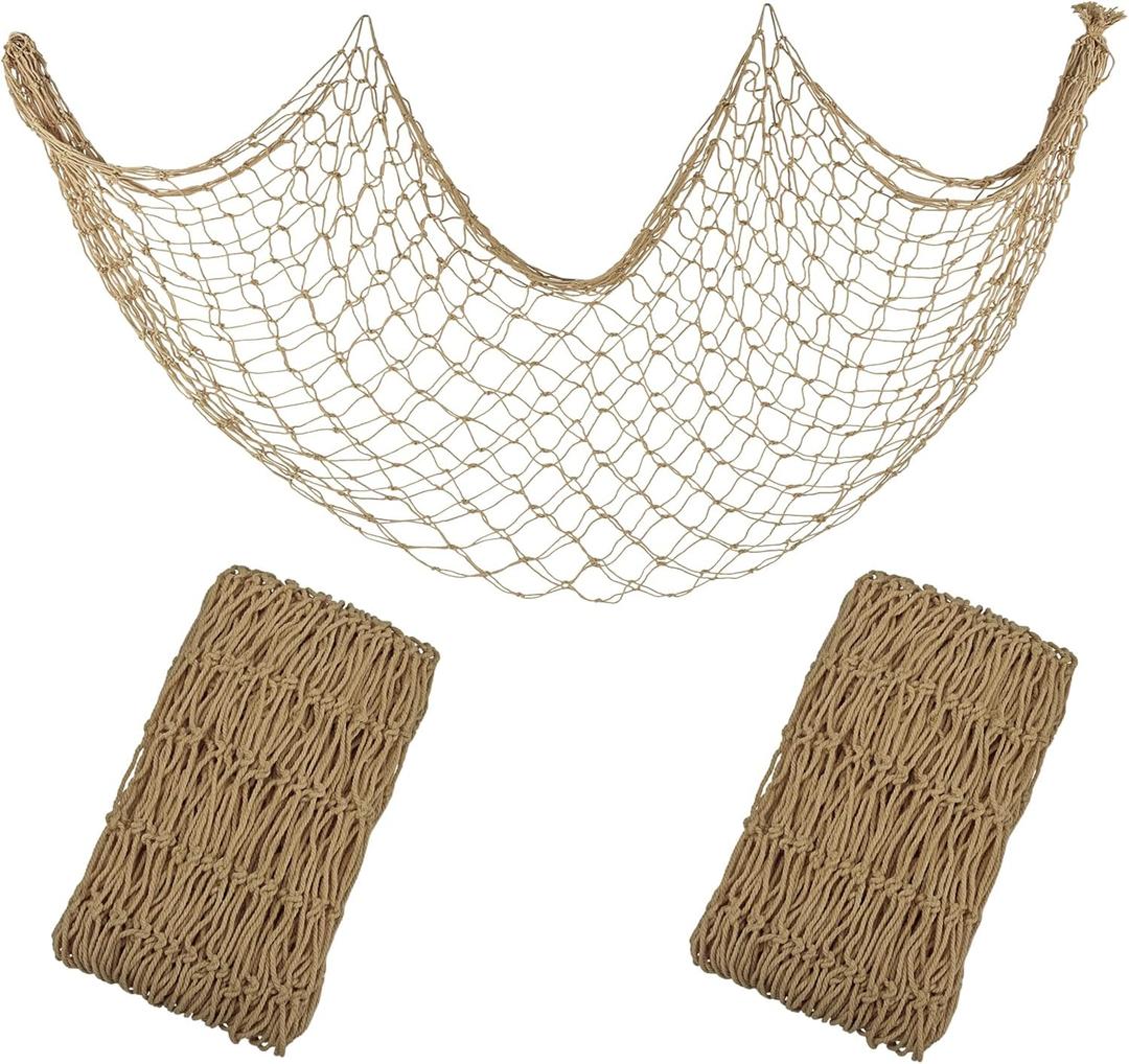 Decorative Fishing Net 5x10 ft,YuanDe 2 Pack Large Caramel Picture Fish Net, Wall Photo Hanging Fishnet for Nautical Mermaid Pirate Ocean Themed Hawaii Beach Under The Sea Party Decorations