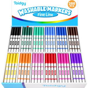 Toidgy 288 PCS Washable Markers for Kids, Colored Markers Bulk for School, Thin Marker Set in 12 Assorting Colors, Fine Line Marker with Conical Tip, Back to School Supplies, Classroom Must Haves