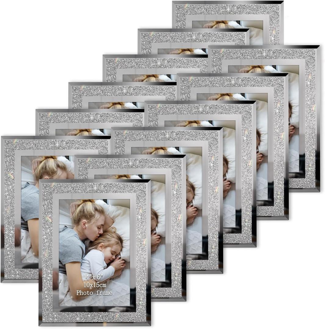 HORLIMER 12 Pack 4x6 Picture Frame, Sparkle Glass Photo Frames 4 by 6 for Tabletop, Horizontally or Vertically