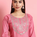 VredeVogel Women's Silk Blend Embroidered Kurta (Medium)