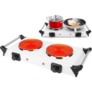 Hot Plate, 2000W Portable Electric Double Burner W/5 Level Temperature Control & Stay Cool Handles, Easy to Clean, Lightweight Cast Iron Electric Stove for Kitchen Camping Cooking, 110V