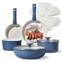 CAROTE 49pcs Pots and Pans Set, Nonstick Cookware Set with Bakeware Induction Kitchen Set with Silicone Lids, Easy Food Release, All-Stovetop Compatible, with Knife Set, Blue