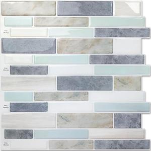 Vamos Tile 10- Sheet Peel and Stick Backsplash Tiles, 12"x12" Light Color Stick on Wall Tiles, Self Adhesive Tile Sticker for Kitchen Backsplash and Bathroom Marble Design (Light Blue Green)
