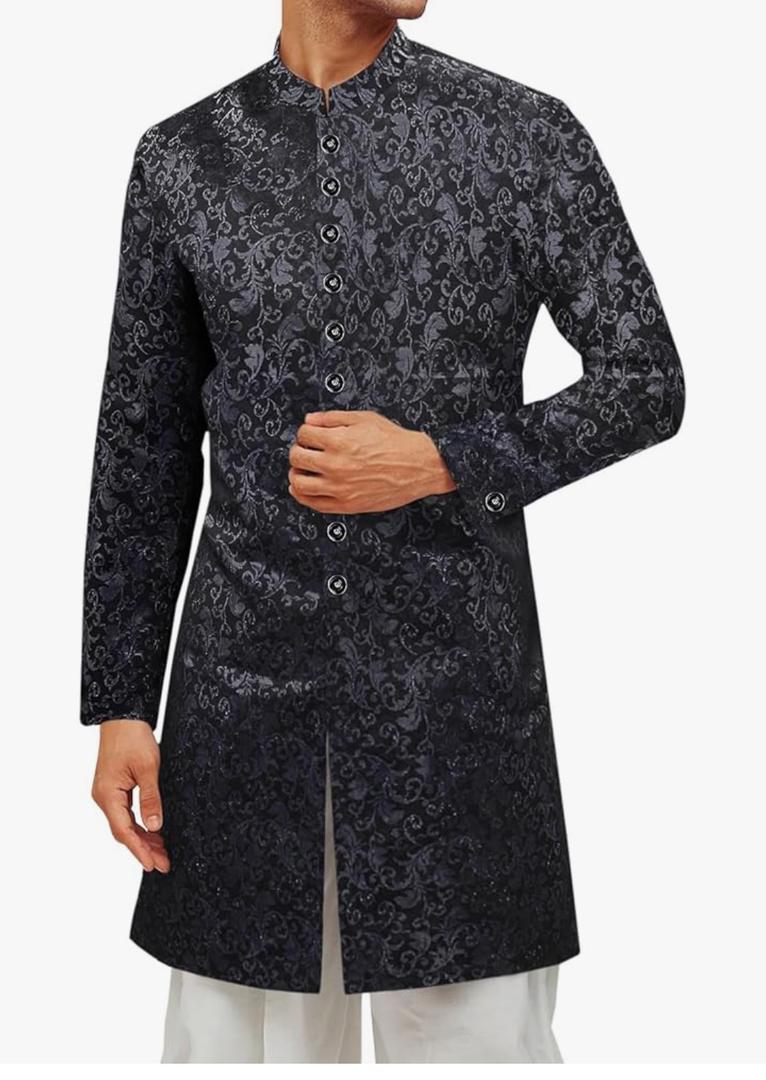 Runcati Mens Kurta Sherwani Coats Kaftan Indian Ethnic Royal Suits Mandarin Collar Wedding Festive Party Blazer, M