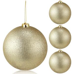 Liliful 4 Pcs Large Outdoor Christmas Ornaments Plastic Jumbo Fillable Balls Ornament Big Xmas Tree Hanging Decoration for Home Outside Holiday Lawn Yard Party, 3.9 Inch (Glitter Gold)