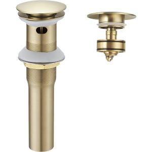 BWE Brushed Gold Bathroom Vessel Sink Drain Stopper with Overflow One Piece Pop Up Drain Assembly with Strainer for Bathroom Faucet Sink