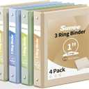 SUNEE 3 Ring Binder 1 Inch 4 Pack, Clear View Binder Three Ring PVC-Free (Fit 8.5x11 Inches) for School or Office Supplies, Neutral Aesthetic