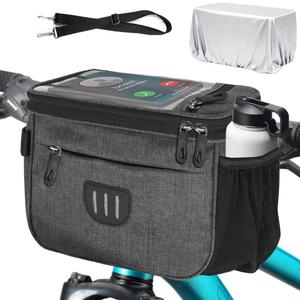Bike Handlebar Bag with Rain Cover, Shoulder Strap, Bike Basket Front with Phone Holder 6.8", Road Mountain Bicycle Pouch for Kids Men Women