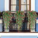 Artificial Hanging Flowers, 3 Pcs Fake Hanging Plants Artificial Vines for Outdoors, Fake Ivy Vine UV Resistant No Fade Faux Plants for Indoor Outside Garden Patio Yard Greenery Decoration (Dark Red)