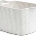 INDRESSME White Woven Storage Basket, Baby Gift Baskets for Nursery, Clothes Organizer for Shelves, Small Laundry Basket, Decorative Bin for Toys, Books, 13 x 10 x 9 inches