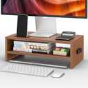 BONTEC Wooden Monitor Stand Riser, 2-Tier Desk Shelf with Storage Organizer, Ergonomic Computer Stand with Cable Management, Cellphone Holder, Walnut, 16.5 Inch