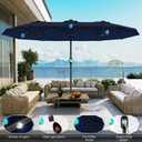 AreShark 13 FT Patio Umbrella with Solar Lights, Double-Sided Outdoor Table Umbrellas with Crank, Large Rectangular Market Umbrella for Porch, Lawn, Pool, Backyard, Navy