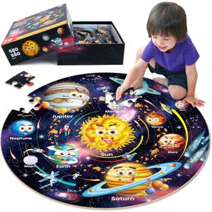 SYNARRY Solar System Floor Puzzles for Kids Ages 4-8, Large 70 Piece Jigsaw Puzzles for Kids Ages 4-6, Space Planet Astronaut Toys Puzzles, Easter Basket Stuffers Valentines Day Gifts for Kids Age 3-8