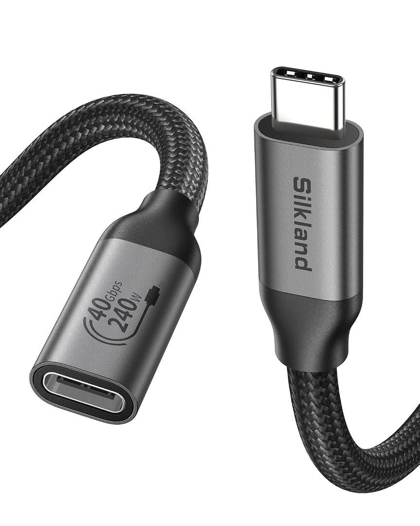 Silkland USB C Extension Cable 40Gbps, [240W Charging/8K/4K@240Hz] USB C Extender 5ft, Braided USB4 Extension Male to Female for Thunderbolt 4/USBC Hub/iPhone16/MacBook/iPad/Pixel/Dell XPS