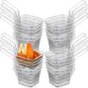 24 Pcs Mini Square Fry Basket Stainless Steel French Fries Holder Deep Fryer Baskets Square Mesh Food Holder with Handle Table Serving Chips Baskets for Kitchen Restaurant Barbecue (Sliver)