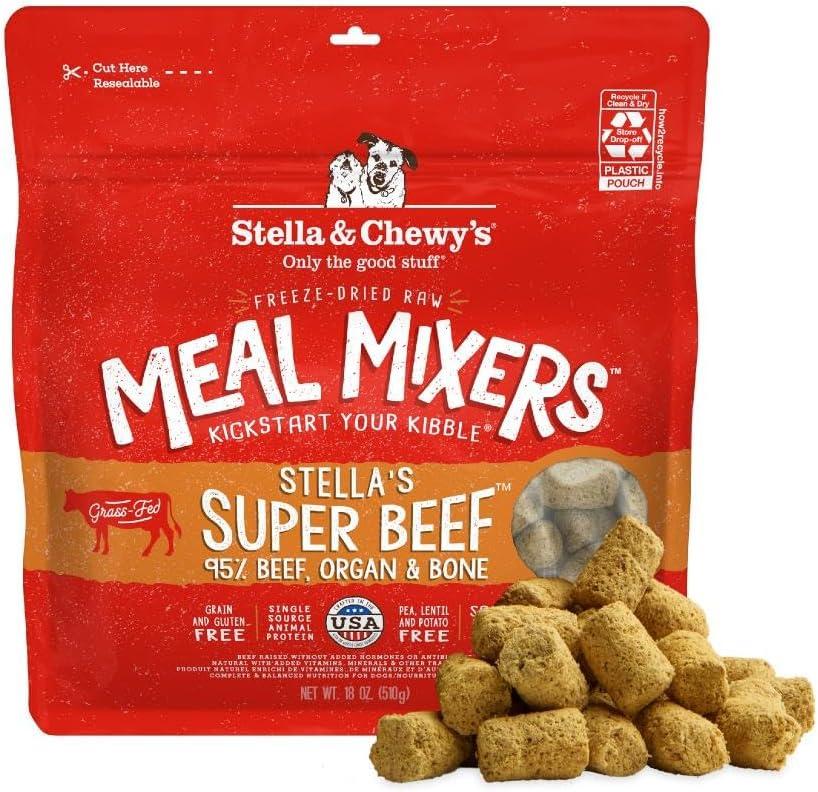 Stella & Chewy's Freeze-Dried Raw Beef Meal Mixers- Dog Food Topper and Mixer - Made with 95% Grass-Fed Beef, Organs & Bone - Perfect for Picky Eaters - Grain-Free - 18 oz (EXP 06/15/27)