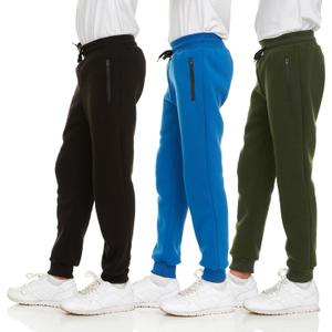 PURE CHAMP 3Pk Boys Sweatpants Fleece Athletic Workout Kids Clothes Boys Joggers with Zipper Pocket and Drawstring Size 4-20 (Large, Set5)