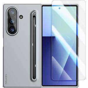 Nillkin for Samsung Galaxy Z Fold 7 Case with Upgraded Pen & Screen Protector, Fast Wireless Charging, Superior Liquid Silicone, Protective Slim Phone Case with Stylus for Galaxy Z Fold 7, Gray
