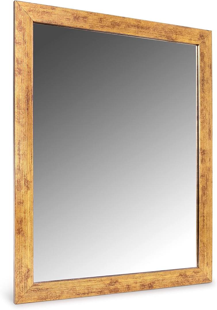 Decorative Wall Mirror Hangs Horizontal and Vertical Rectangular Standard Frame 16" x 20" (Gold)