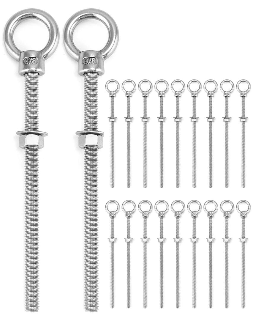 QWORK Stainless Shoulder Eye Bolts 3/8"x6", 20 Pcs Threaded Eyebolts, Fixing Kit for Wood, Metal & Outdoor Projects