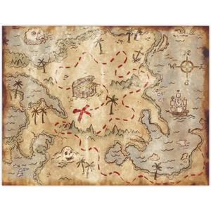 Beistle Plastic Treasure Map Placemats, Set of 4, Pirate-Themed Party Decorations, Table Covers for Adventure Birthday Parties and Nautical Celebrations, 10 x 13