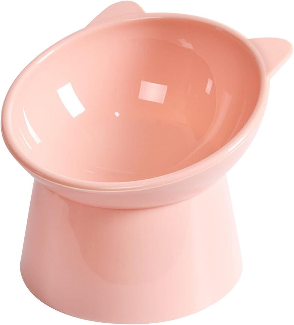 Tilted Elevated Cat Food Bowl - Cats Bowls Whisker Friendly Anti Vomiting Slanted Feeding Bowls Cute Shallow(Tall Cat Bowl-Pink)