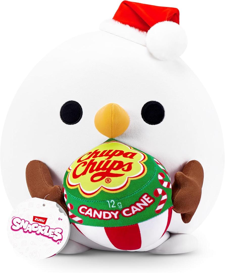 Snackles Christmas Snowman & Chupachups 14 Inch Plush by ZURU, Ultra Soft Plush, Collectible Plush with Real Licensed Brands, Stuffed Animal, Giftable, Holiday
