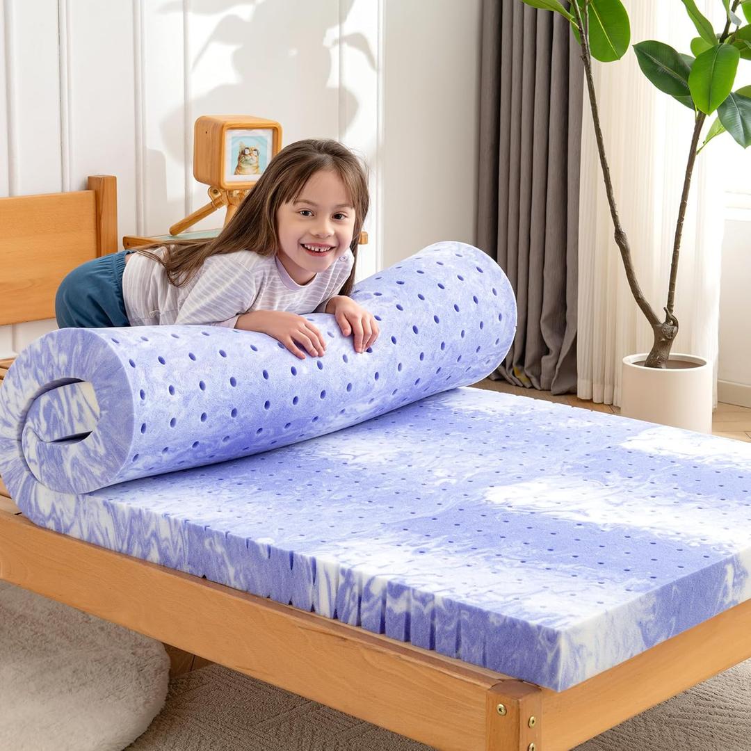 ZEO-SLEEP Memory Foam Mattress Topper 3 Inch Twin Gel Ventilated Design Pressure Relieve Mattress Pad Soft Breathable Bed Topper, CertiPUR-US Certified, Twin Size
