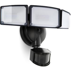 UME 49W LED Security Lights Motion Sensor Light Outdoor, 5000K Daylight, IP65 Waterproof, Dusk to Dawn, 3 Head Motion Detected Flood Light for Garage, Yard, Porch (Black) (1 Pack)