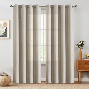 jinchan Blackout Linen Textured Curtains for Living Room Darkening Curtains 84 Inch Length 2 Panels Set Greyish Beige Drapes Thermal Insulated Light-Blocking Drapes for Bedroom Privacy Protection 52"W