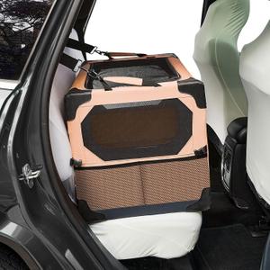 JOYTUTUS Collapsible Dog Crate, 26 Inch Portable Pet Crate for Car, Travel Dog Kennel Foldable Dog Crate for Medium Dog 44lbs, Soft Cat Carrier Fit for Indoor & Outdoor/Car Back Seat/Trunk (Orange) (Pink)