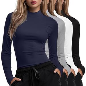 Xaatren 4 Pack Women's Long Sleeve Underscrub Shirt Mock Neck Slim Fit Tops Lightweight Thermal Base Layer Scrubs Undershirts
 Small