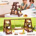 MORITECK 3-Tier Wooden Cupcake & Dessert Display Stand with Swing Frame – Rustic Torch-Finished Pine, Extra Wide 5.1" Trays, Pre-Assembled with Anti-Slip Pads, Party & Wedding Cake Holder