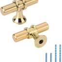 Rergy Cabinet Knobs, 5 Pack Brushed Gold Kitchen Hardware Handle Zinc Alloy, Modern Design, Streamlined Shape, Smooth Surface, Fits Wardrobe, Cabinets, Cupboard, Drawer, Door, 2 inches (Single Hole)