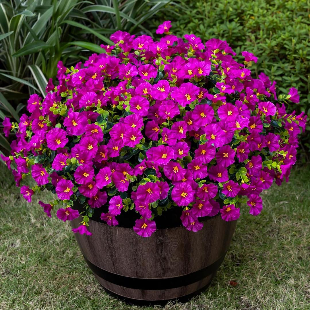 Nigirior Artificial Faux Flowers for Outdoor 16 Bundles Boxwood Fake Morning Glory for Planter,UV Resistant Fake Flowers for Home Porch Patio OutsideMagenta