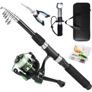 Tripquips Fishing Rod, 6.9ft Telescopic Fishing Rod and Reel Combo with Fishing Pliers and Lip Gripper Fishing Equipment, 5.2:1 Pre-Loaded Spinning Reel Combo Set Fishing Pole