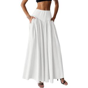 Milumia Women's Pleated Flowy Long Skirts High Waist Maxi Skirt with Pocket (White), XS
