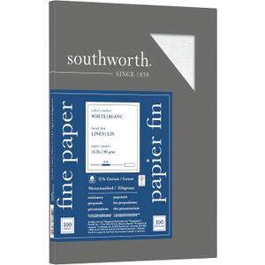 Southworth 25% Cotton Linen Business Paper, White, Letter (8.5" x 11"), 100 Sheets Per Pack, 24 Lb, 94 Brightness (-)