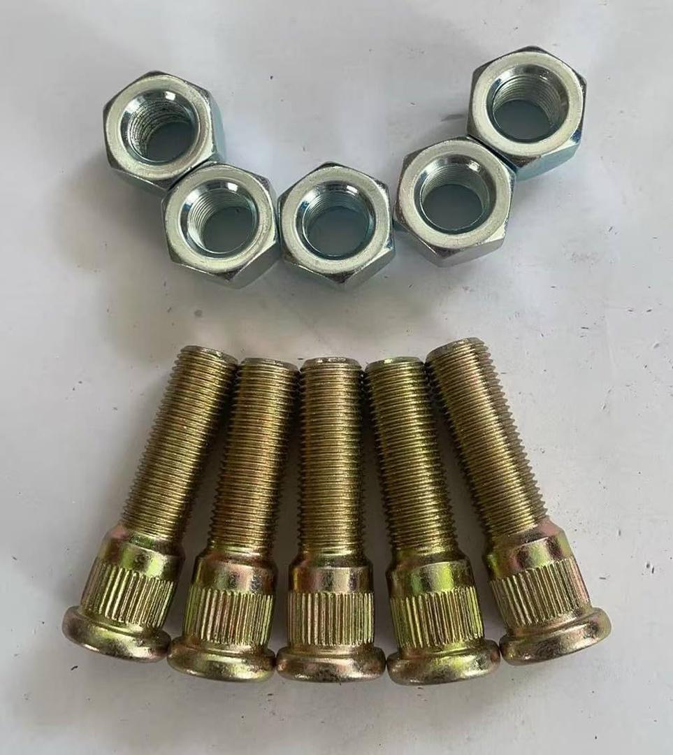 5pcs 1/2"-20 x 2 in. UHL Length 0.61 in. Knurl Press-in Wheel Studs with Lug Nuts Replacement for Dexter 3500-7000lbs Axle Trailer Hub