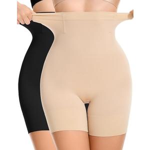 SIMIYA Shapewear Tummy Control Shorts for Women, 5-IN-1 Body Shaper High Waisted Girdle Boyshort Slip Short for Under Dresses Medium, Nude+black