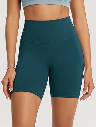 ODODOS Lounge Yoga Shorts for Women- /10" High Waist Buttery Soft Biker Shorts (Large, Forest Teal)