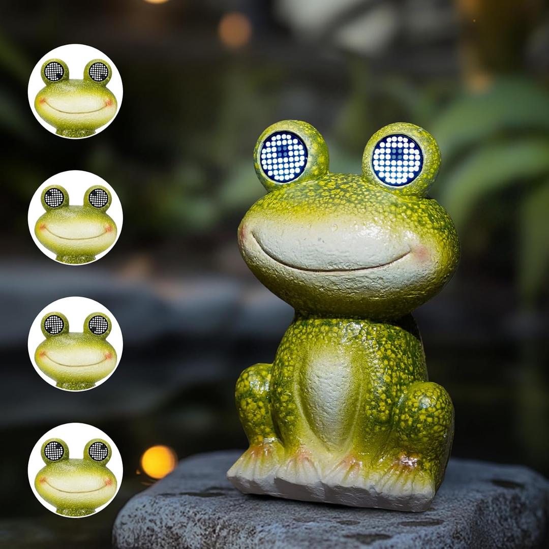 MININOVA Funny Frog Garden Statues with Solar Move Eyes Resin Outdoor Decorations Yard Art Home Decor Funny Gag Gift, White Elephant Gift for Adults Father Kids