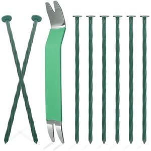 Bakulyor 100 Pack Metal Landscape Stakes, 6 Inch Artificial Turf Spikes, 6 Gauge Large Landscaping Nails, Green Edging Anchoring Staple for Garden Ground Grass Lawn Paver Timber Border Weed Barrier 6"