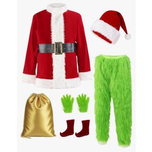 ACH Christmas Costume Adults Men Santa Claus Suit 7PCS Deluxe Professional Furry Xmas Halloween Cosplay Outfit for Adult Set