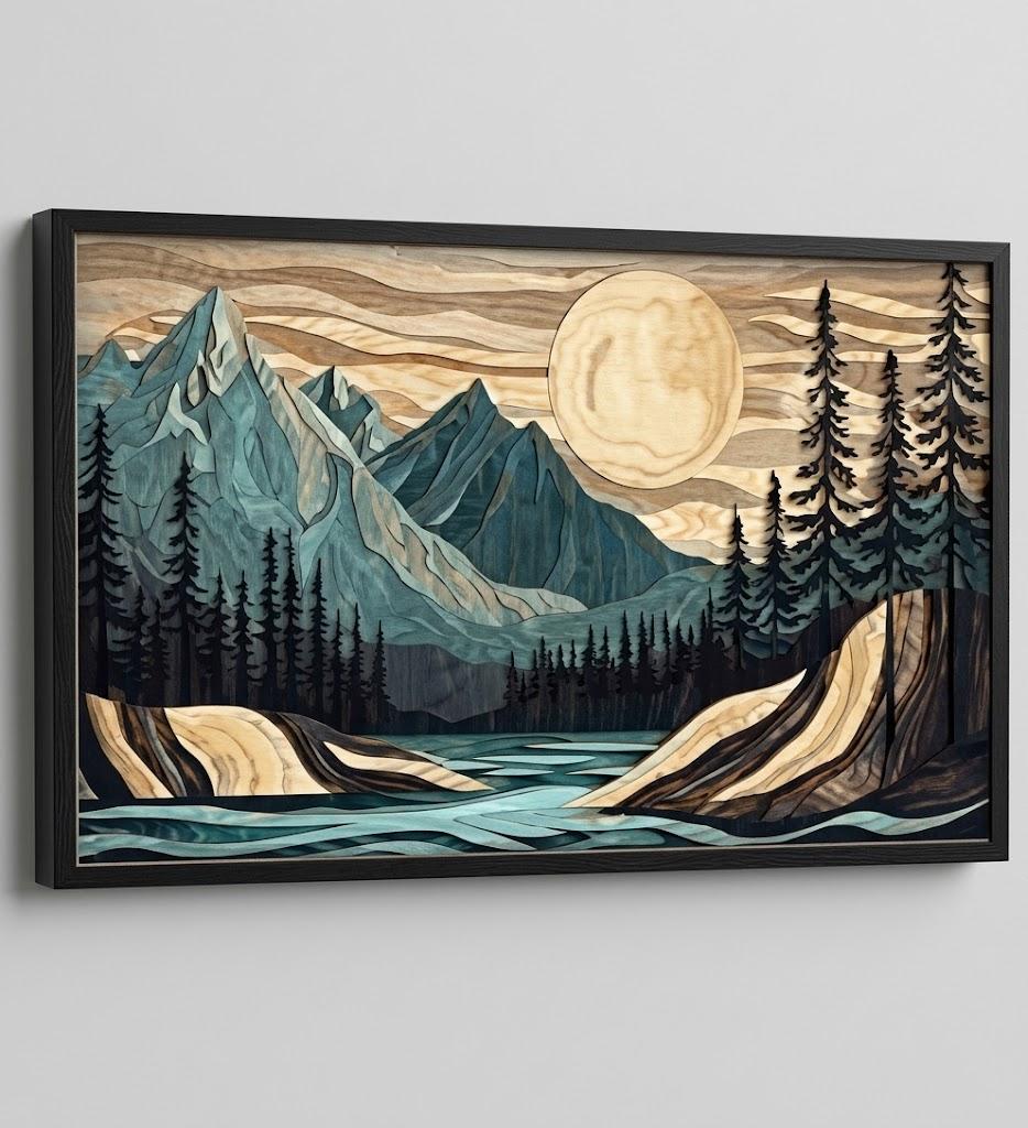 Cabin Mountian Large Wall Art for Living Room Framed Tree Canvas Oversize Print Rustic Adventure Pictures Big Painting Artwork Office Home Decor for Bedroom Dining 36"x24"