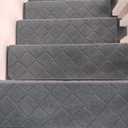 9"X36" Bullnose Stair Treads Carpet Non-Slip for Wooden Steps Indoor, Machine Washable and Reusable with Tape Free Self-Adhesive Back for Pets, Set of 15, Grey